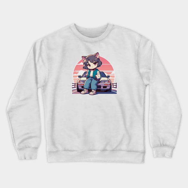 JDM Car - Neko girl - Cat Racer girl Crewneck Sweatshirt by Yaydsign